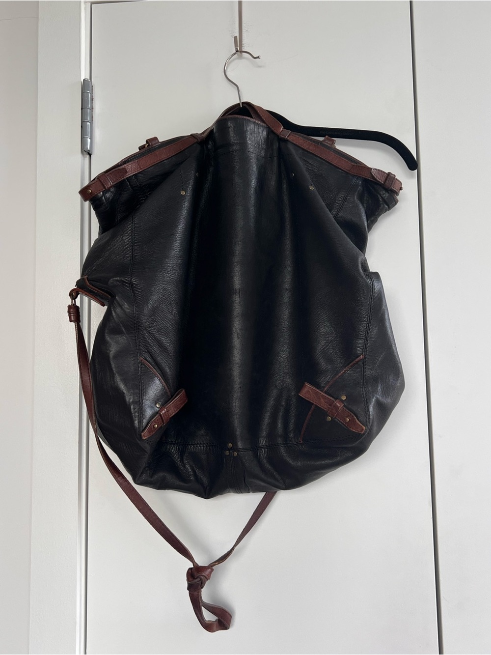 Jerome Dreyfuss Black Leather Tote with Brown Trim